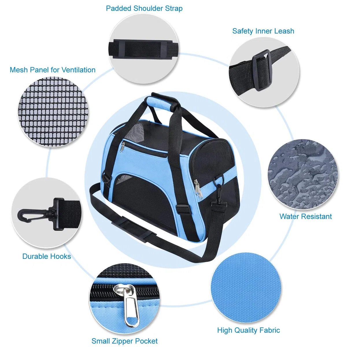 Trasportino da Viaggio per Animali Domestici Criceti Conigli Cani, Borsa Portatile per Animali Domestici Morbida Omologata Dalle Compagnie Aeree (M - 47x27x28 CM for Max 5KG Pet, Blu)