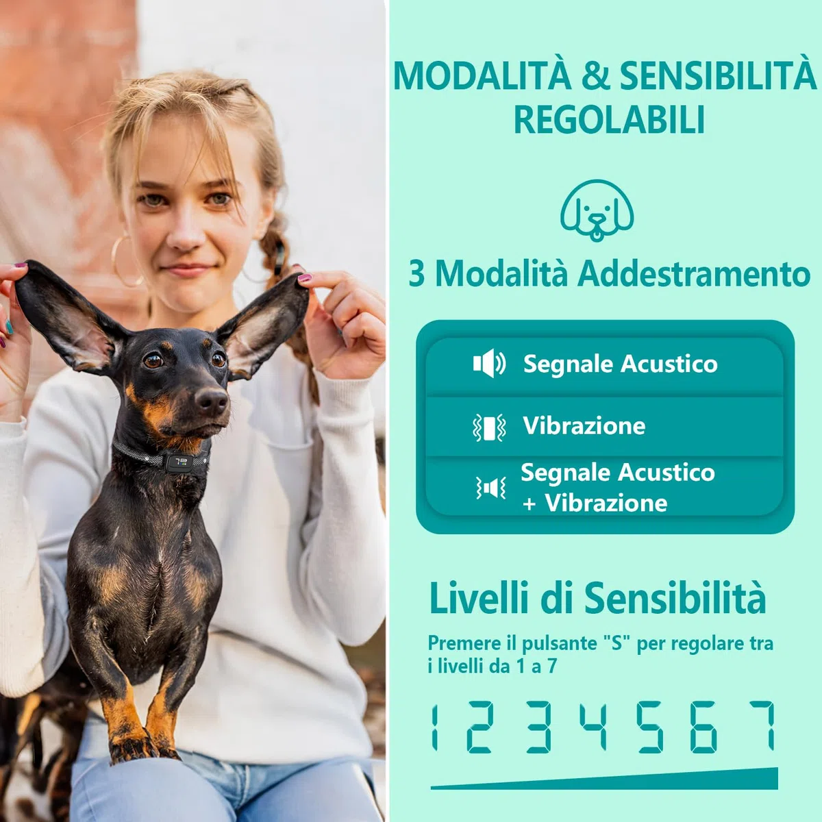 Collare Antiabbaio per Cani Piccoli, Ricaricabile e Sicuro con 7 Sensibilità, 3 Modalità Regolabili Beep e Vibrazione, Impermeabile IP67, Nero