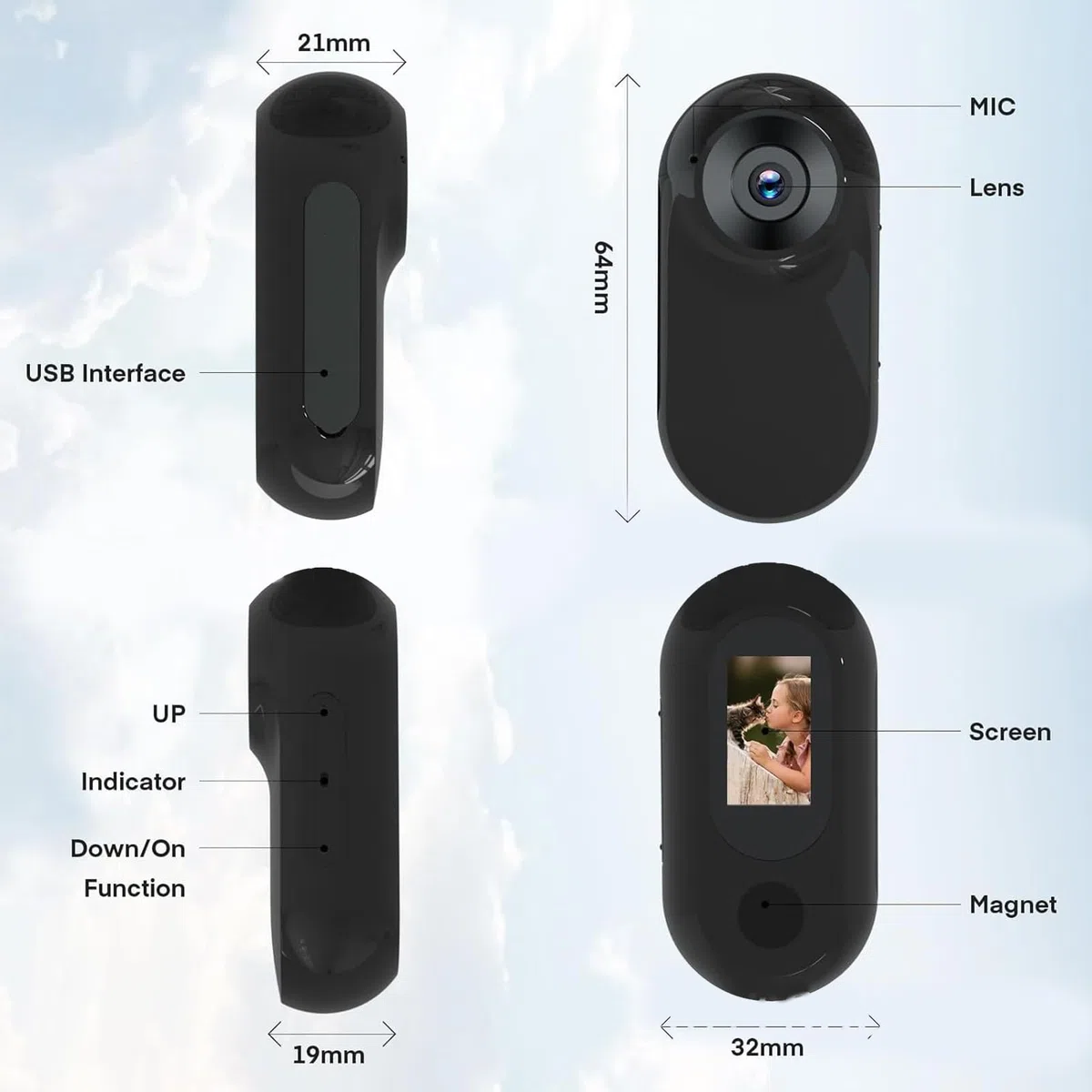 Collare per Fotocamera per Animali Domestici, Mini Fotocamera per Registrazioni Video con Schermo LCD da 0,96 Pollici Grandangolo da 170 Gradi, Collare per Fotocamera per Gatti,