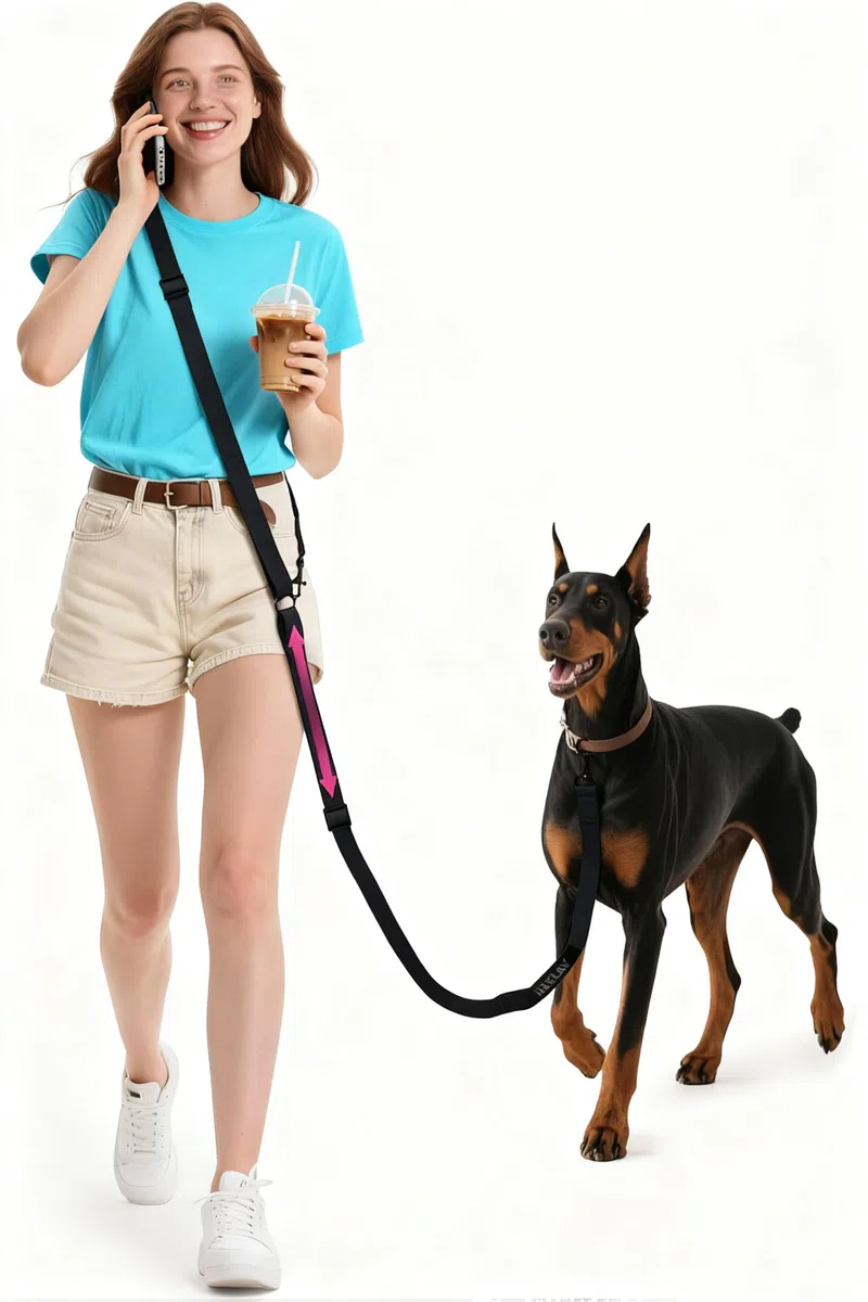 Guinzaglio per cani Hands-Free per tutte le taglie - 2,0-3,9 m, con doppia fibbia regolabile e maniglia imbottita per 1 o 2 cani di taglia media/grande, 8-50 kg, nero