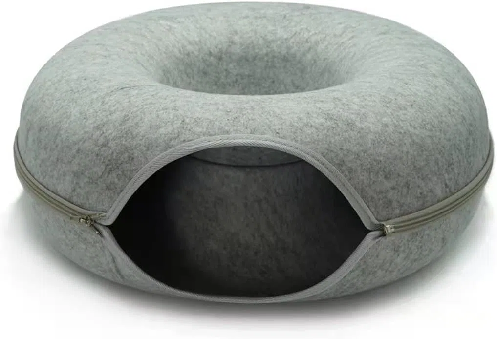 Tunnel Per Gatti | Gioco per Gatto in Feltro Robusto | Cuccia Rotonda da Interno per Animali | Smontabile e Lavabile (XL-Chiaro)