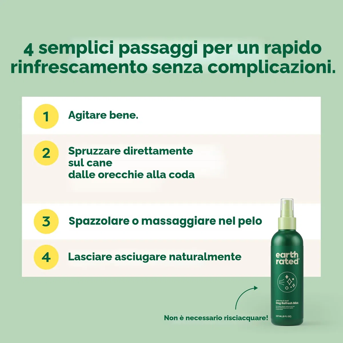 Earth Rated Deodorante spray per cani, balsamo e elimina odori per cani e cuccioli, per tutti i tipi di mantello, profumo rinfrescante di tè bianco e basilico, 8 once.