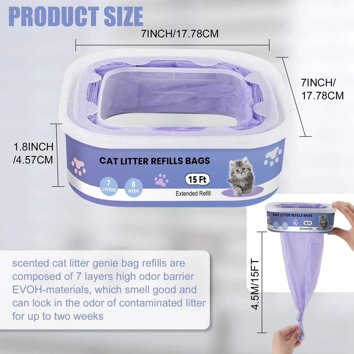 10 ricariche per lettiera,compatibili con i modelli Litter Genie Standard,Plus,XL e Style,Sacchetti di ricambio per lettiera per gatti,con potente azione deodorante, colore viola