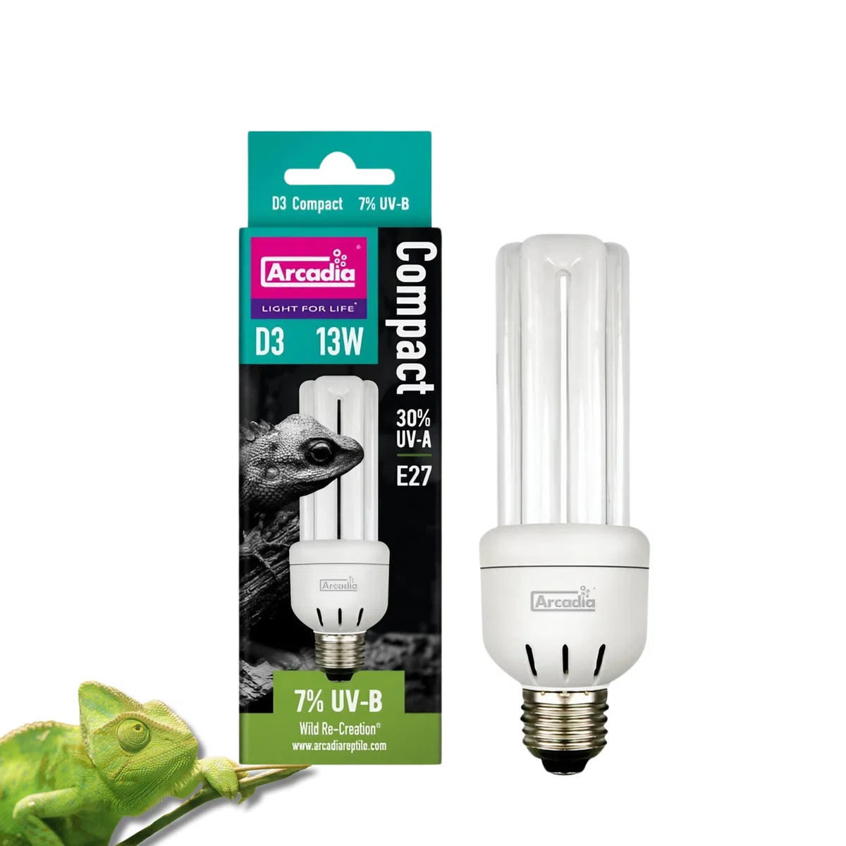 Arcadia D3 Foresta Mini Compact 7% UVB Triple U Vite In 13W Rettile Lampadina