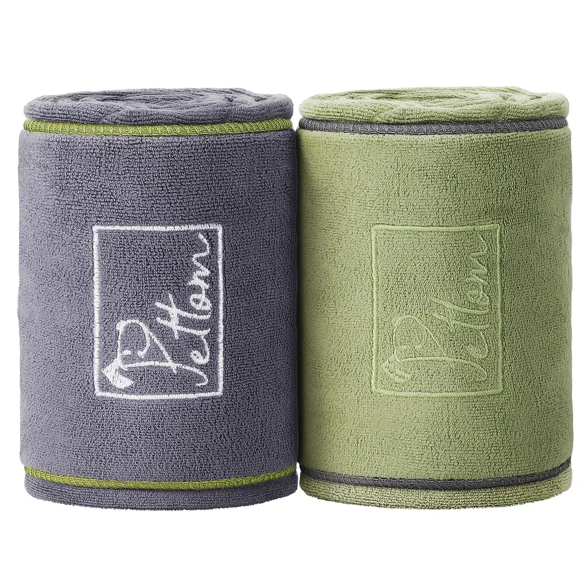PETTOM 2 Pezzi Asciugamano per Cani ad Asciugatura Rapida Ultra Assorbente, Asciugamano Cane Gatti Microfibra, Telo da Bagno per Cani Grandi e Piccoli 90 * 50cm, Grigio&Verde