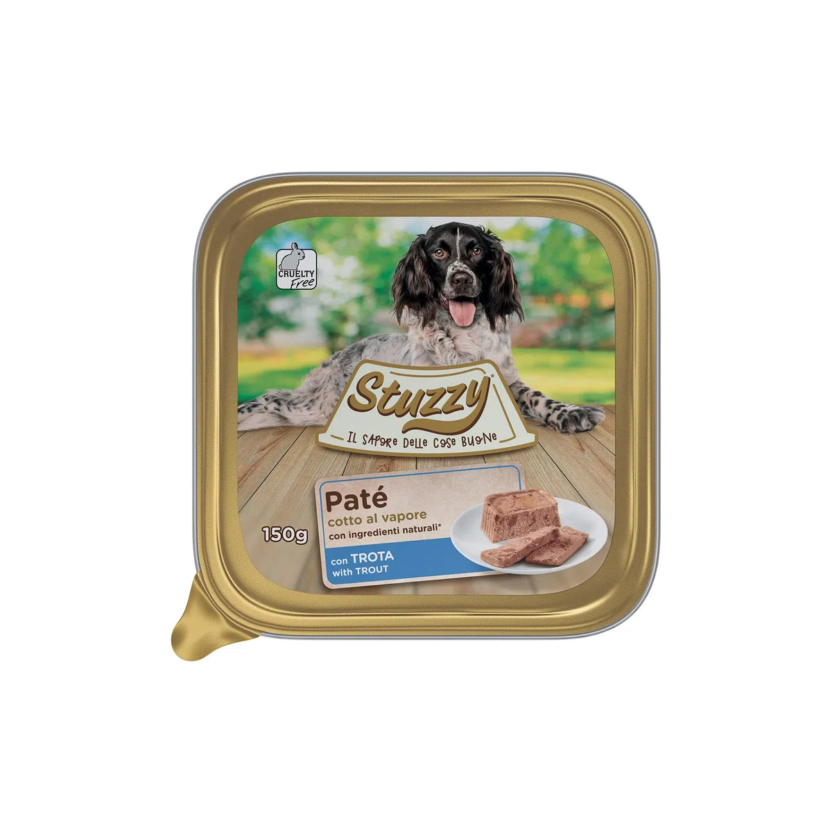 Stuzzy, Cibo Umido per Cani Adulti al Gusto Trota, Paté e Carni in Pezzi - Totale 3,3Kg (22 Vaschette da 150G)