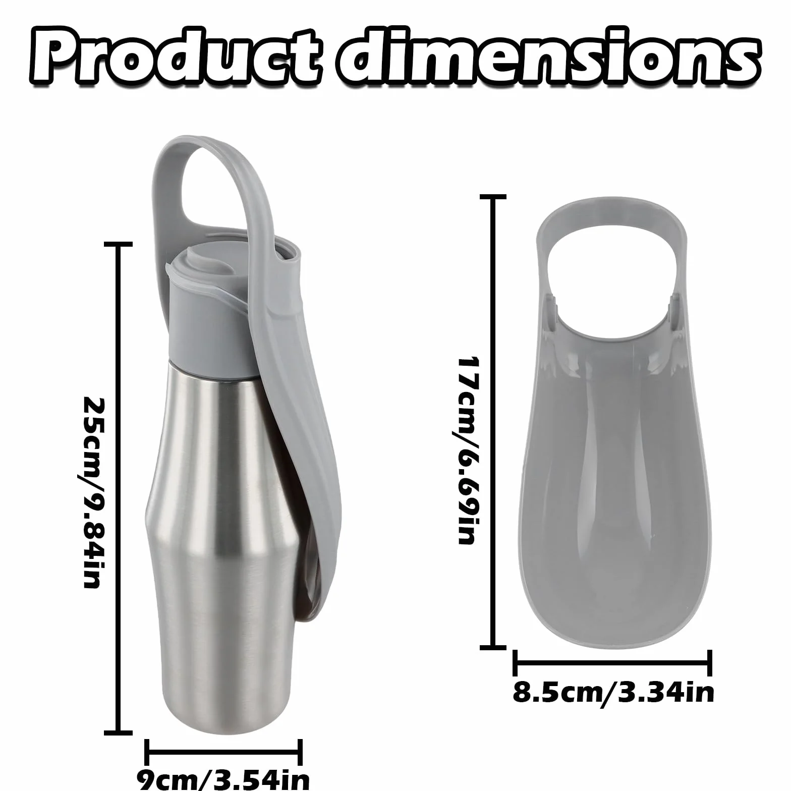 Borraccia Cane Portatile, 750ml Borraccia per Cani Antigoccia con Ciotola, Acciaio Inox Dispenser Acqua per Passeggiate Viaggi, Ciotole per Cani da Viaggio, Grigio