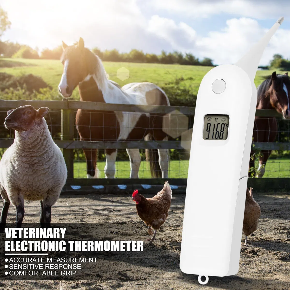 Animale Domestico Professionale Termometro Veterinario, termometro Veterinario Digitale Veloce, termometro per Animali Domestici per suini, bovini, Cani da Pastore, Cavallo (Senza Batteria)