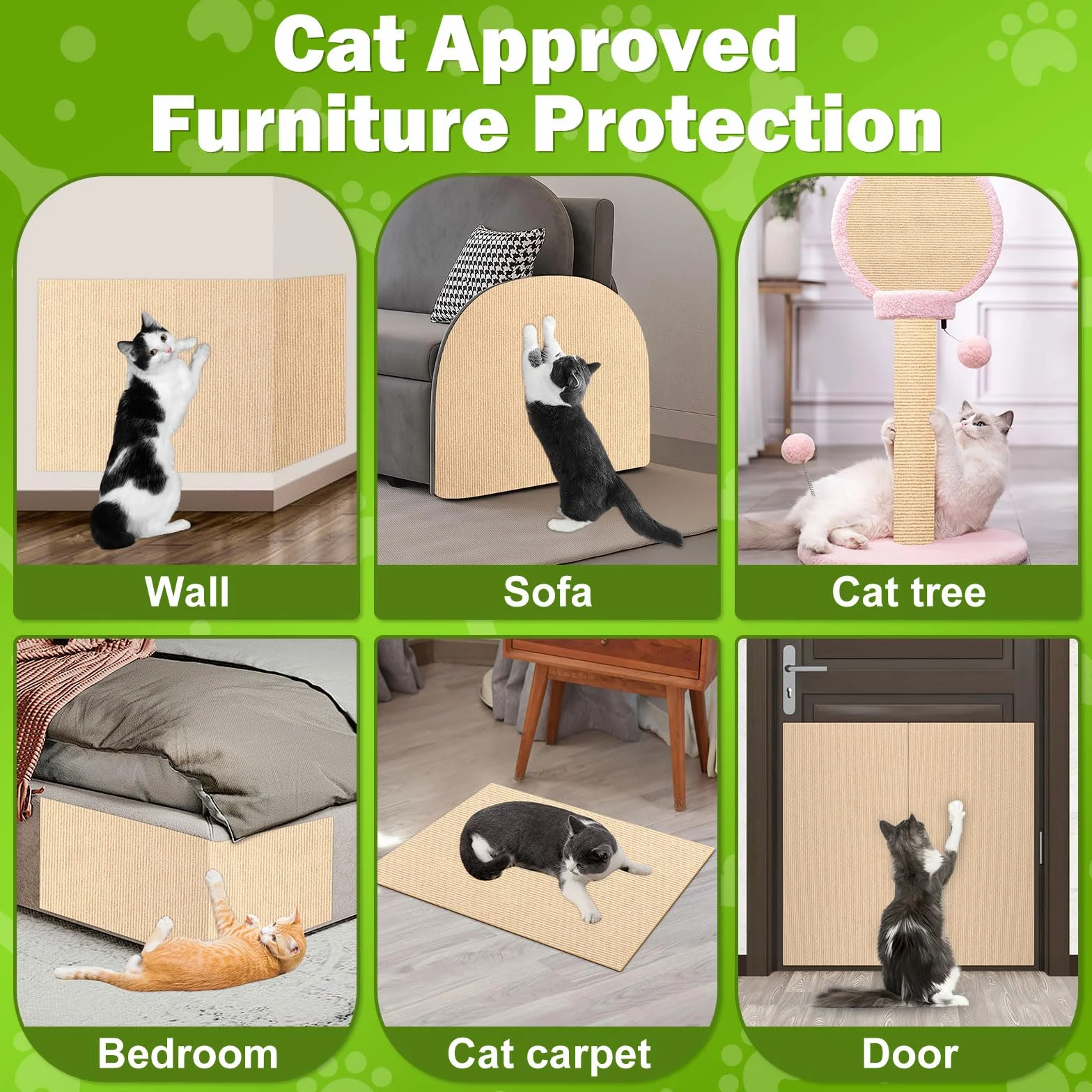 ENONCI - Tappetino tiragraffi autoadesivo per gatti e altri animali domestici, protezione antigraffio per divano e mobili, riutilizzabile (beige, 40 x 120 cm)