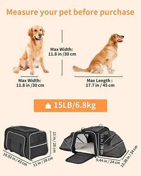 Trasportino per Cani e Gatti Espandibile, Trasportino per Animali Approvato Dalla Compagnia Aerea per Viaggio in Auto, Aereo, Treno