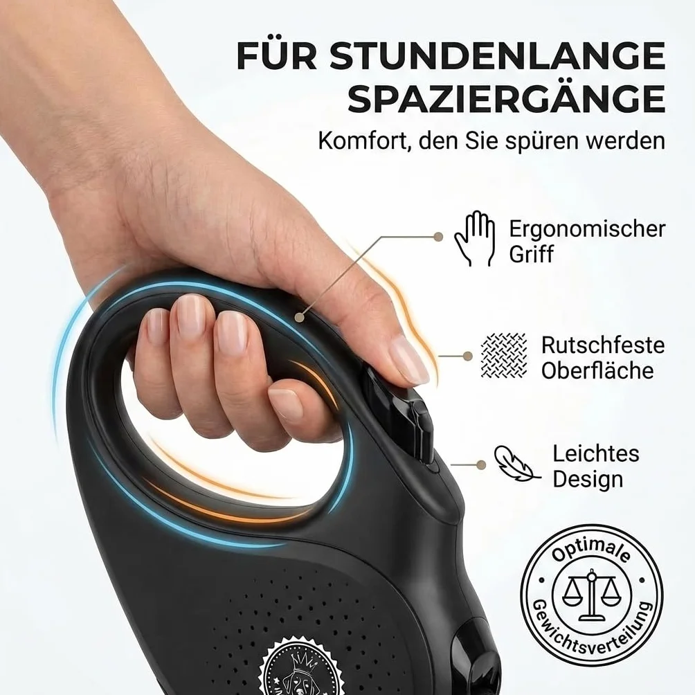 HUND IST KÖNIG Guinzaglio per cani, 5 m, per cani di piccola e grande, di alta qualità, allungabile con comoda impugnatura, robusto guinzaglio estraibile, 15-50 kg