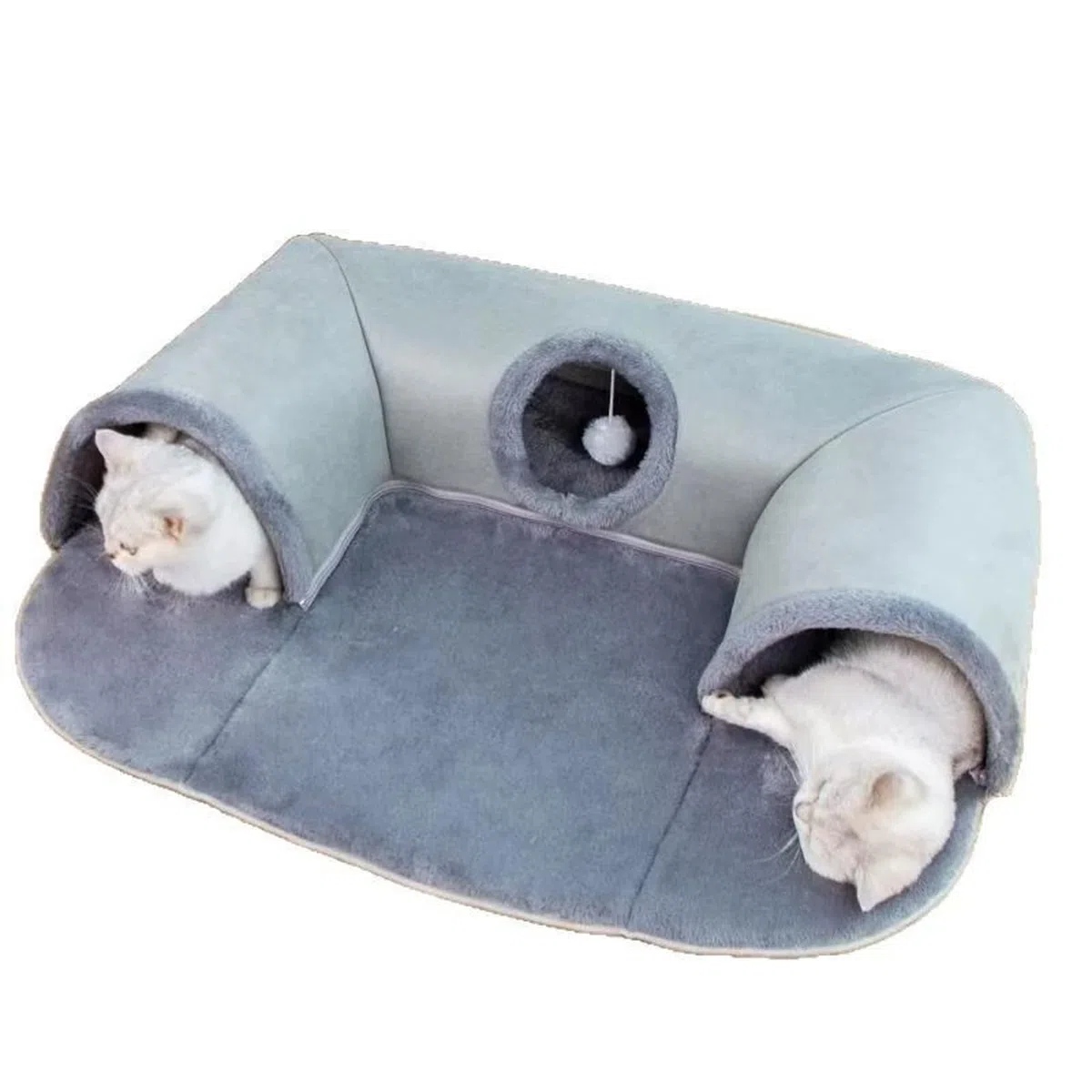 Tunnel per Gatti a Forma di U, Letto per Gatti con Tubo Giocattolo - Nascondiglio Lavabile e Staccabile, Gioco Interattivo e Letto Combinati per Gatti da Interno (taglia grande)
