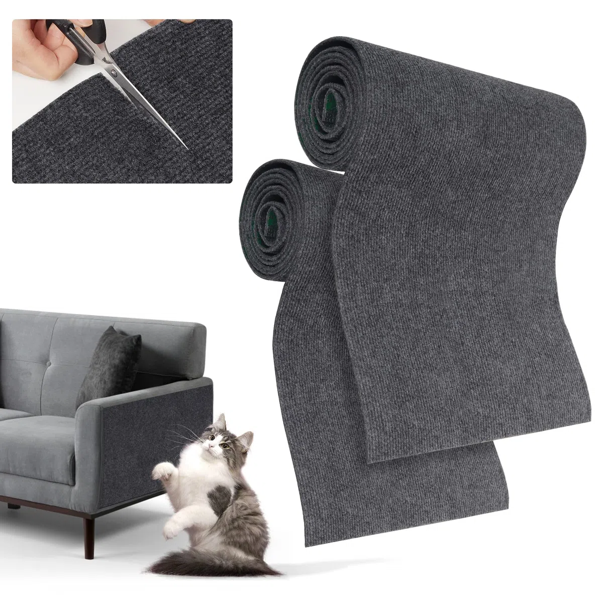 2 Pezzi Tiragraffi Divano - 200 x 40 cm Tiragraffi per Gatti Divano, DIY Antigraffio per Gatti, può Essere Ritagliato, Proteggi Divano Graffi Gatto per Divani, Porta e Muro