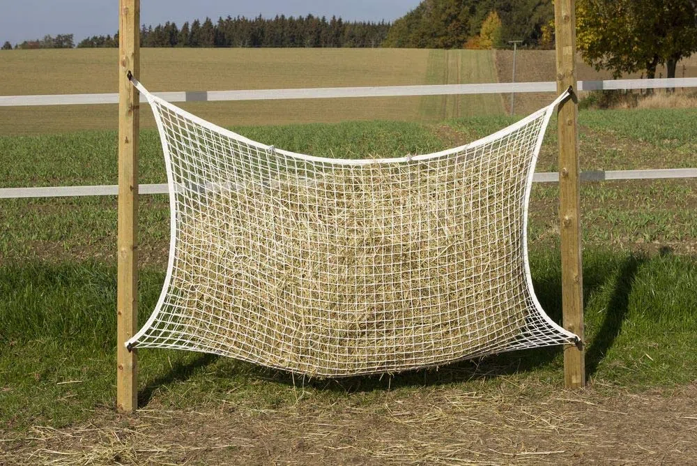 Kerbl rete da fieno per alimentazione di 12 ore, Sacco per fieno, Rete per alimentazione, Maglie 3x3 cm, Bianco, 120x90 cm, Poliestere, Alimentazione animali, Cavalli, Resistente, Antistrappo