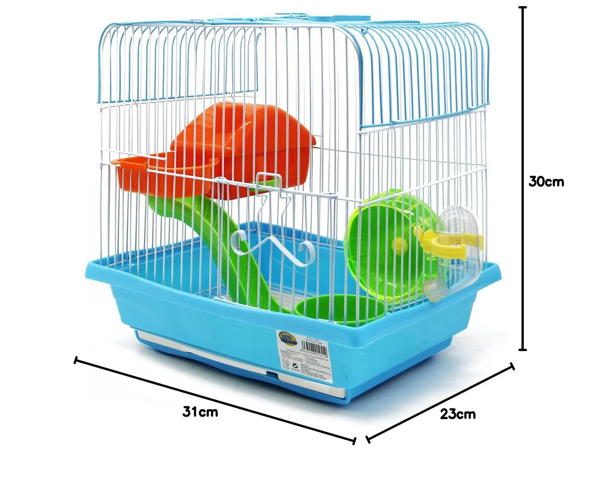 BPS BPS-1255 - Gabbia per criceti, con mangiatoia, abbeveratoio, ruota di casa, colore casuale, 30 x 23 x 31 cm
