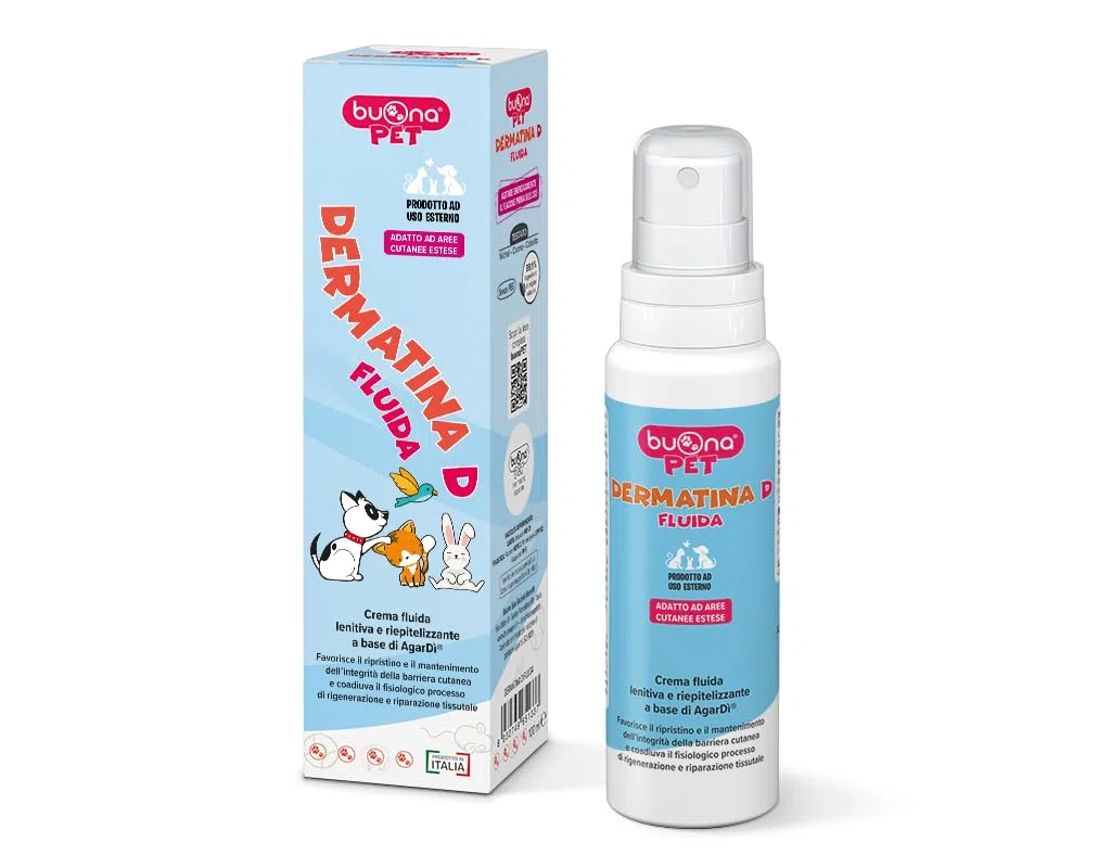Dermatina D Fluida 100 ml Crema Uso Topico con Applicatore, Lenitiva, Riepitelizzante con AgarDì®, Complesso Brevettato di Argento e Vitamine Liposolubili Naturali per Cani e Gatti
