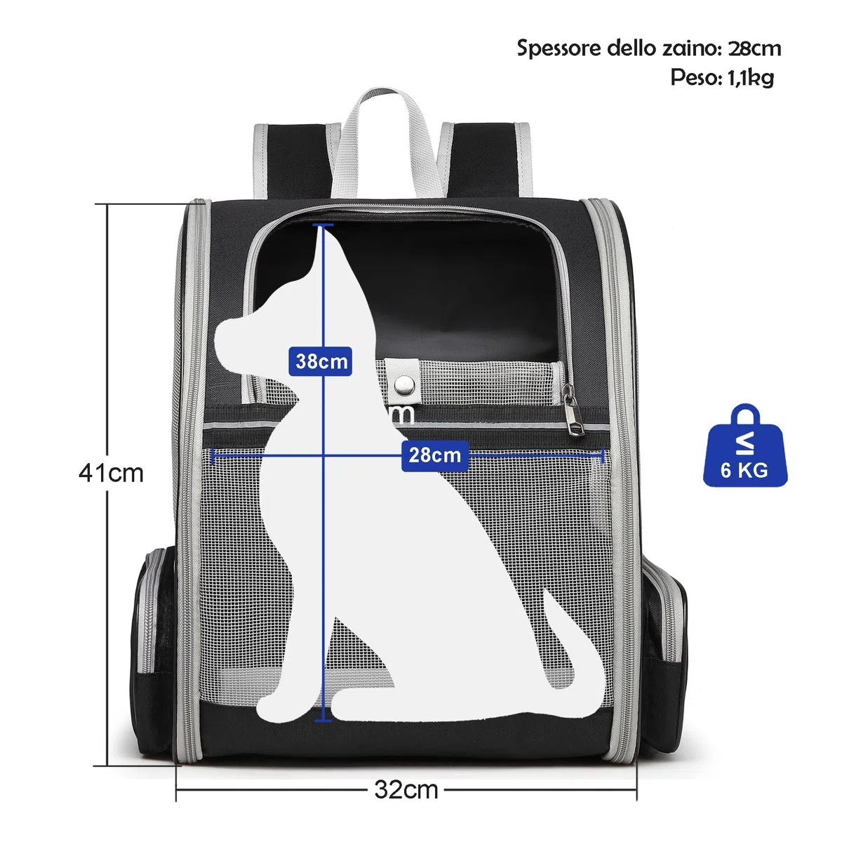 Zaino per Gatti Cani, Contenitore da Trasporto Traspirante, Per Passeggiata Escursione Borsa Leggera ed Elegante con Borsa Portaoggetti, Zaino Traspirante in Grigio, Ottimo Regalo per i propri