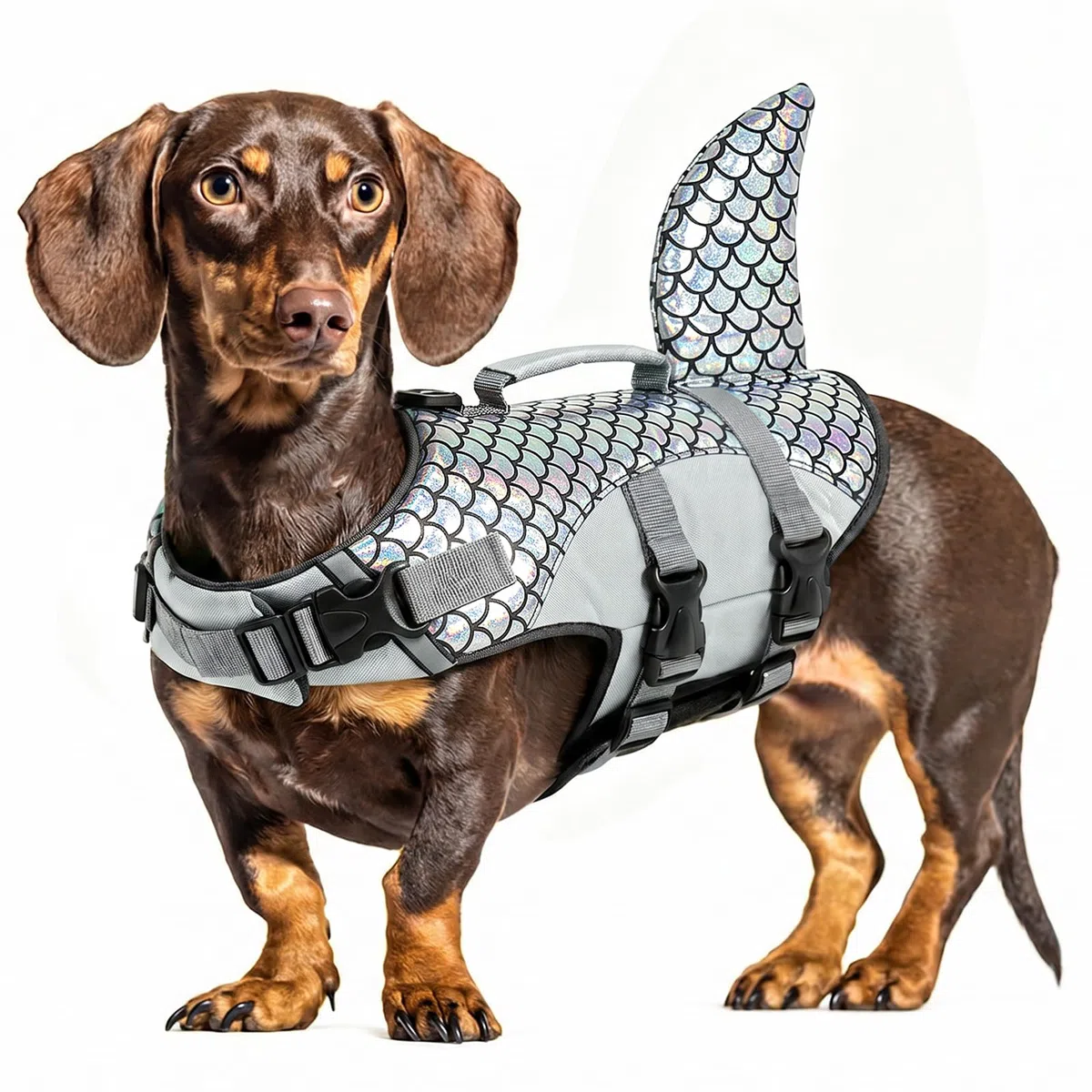 Giubbotto Salvagente per Cani, Giacca di Salvataggio Protettivo Gilet Salvagente con Fissaggio Regolabile e Manico per Cani di Taglia Piccola Media e Grande(Grigio, XS)
