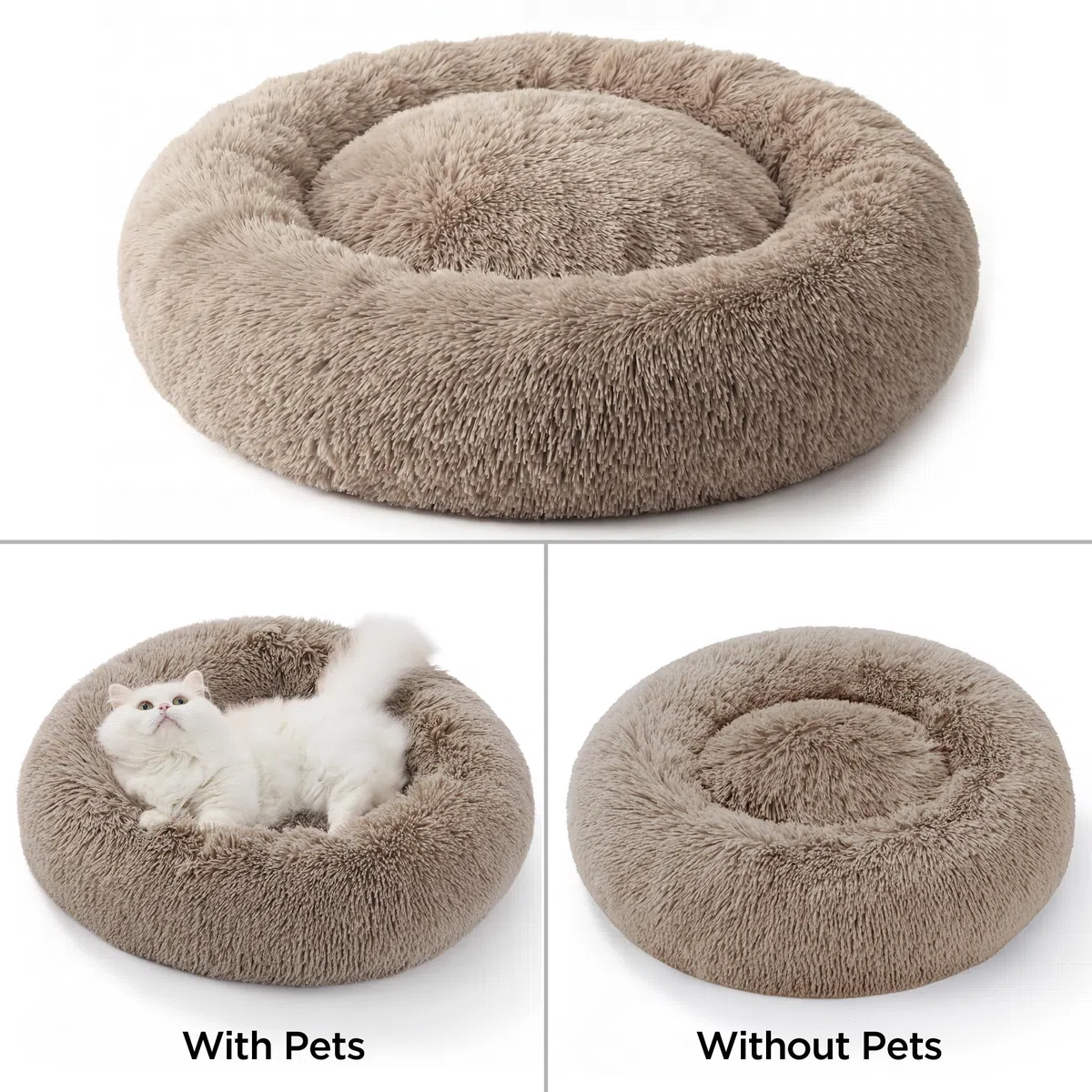 Bedsure Cuccia per gatti lavabile - Ø 50 cm, morbida cuccia per cani, posto letto per gatti e cani piccoli e medi, cuscino rotondo in peluche, letto accogliente, cammello