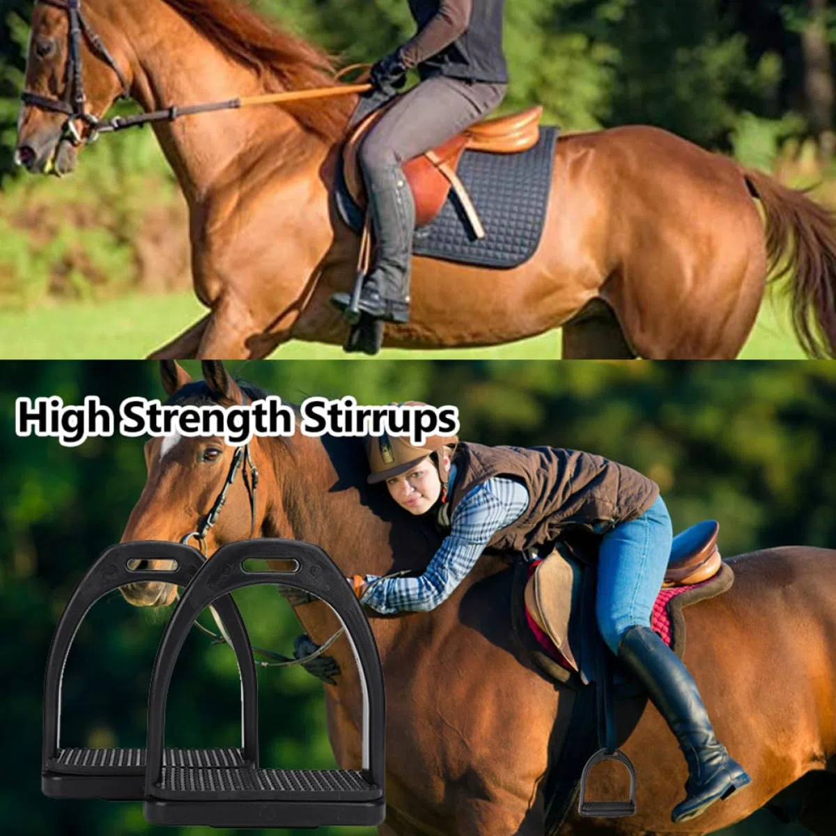 Uonlytech Staffe Antiscivolo per Equitazione 2 Pezzi in Plastico Nero, Resistenti All'usura Struttura Semplice, Facili da Montare per Riding Sicuro
