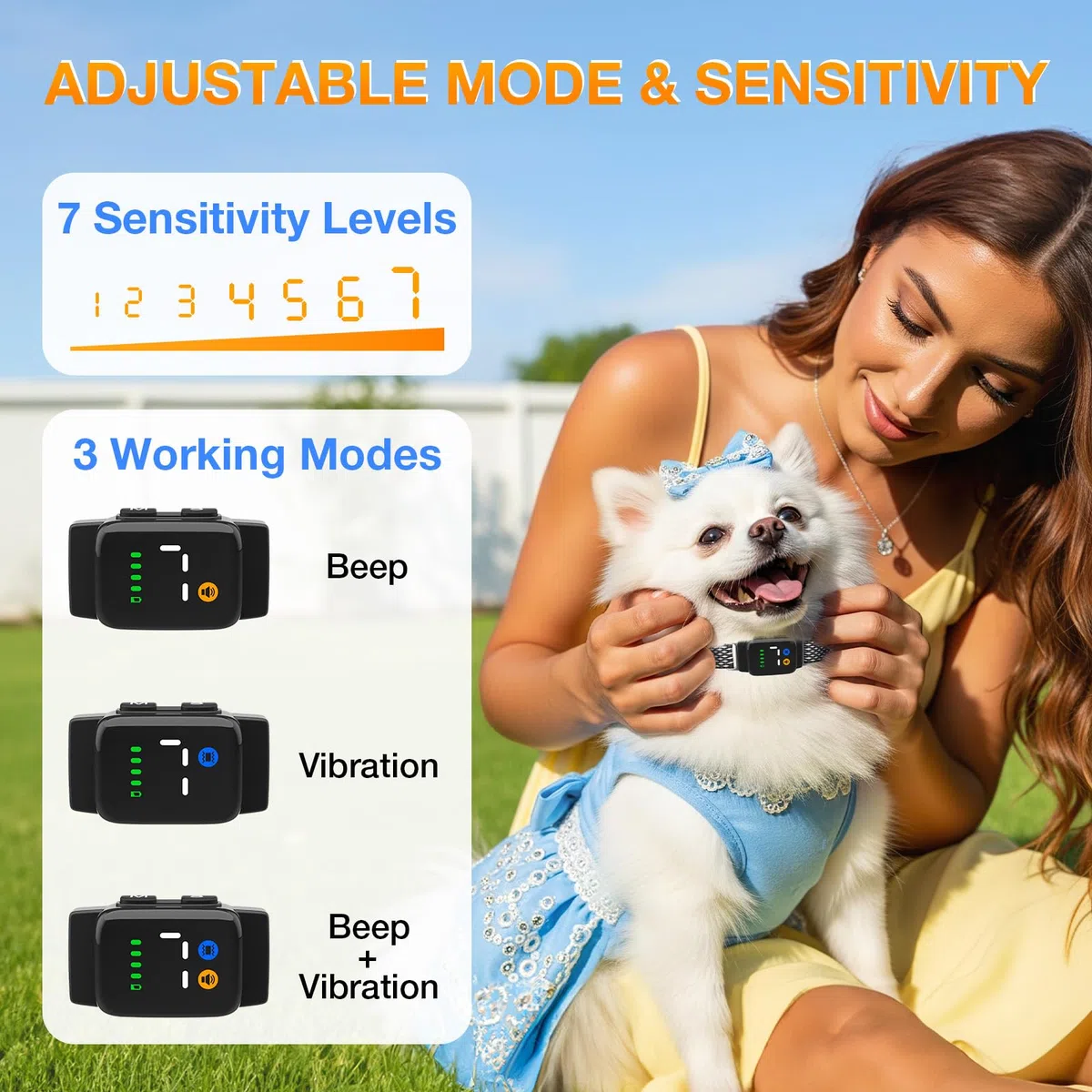 Collari antiabbaio per cani piccoli, collare ultra sottile e leggero con 3 modalità di lavoro, 7 livelli di sensibilità, impermeabile IP67, collare per cani piccoli e medi