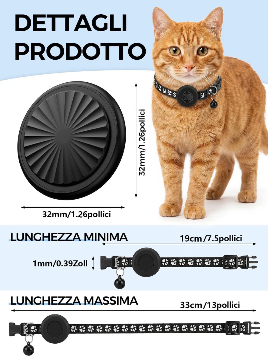 Collare GPS Gatto, GPS per Cani, Localizzatori GPS per Cani e Gatto Compatibile con iOS e Android, Nessun Abbonamento, Posizionamento Globale in Tempo Reale, Impermeabile IP67, per Animale Domestico
