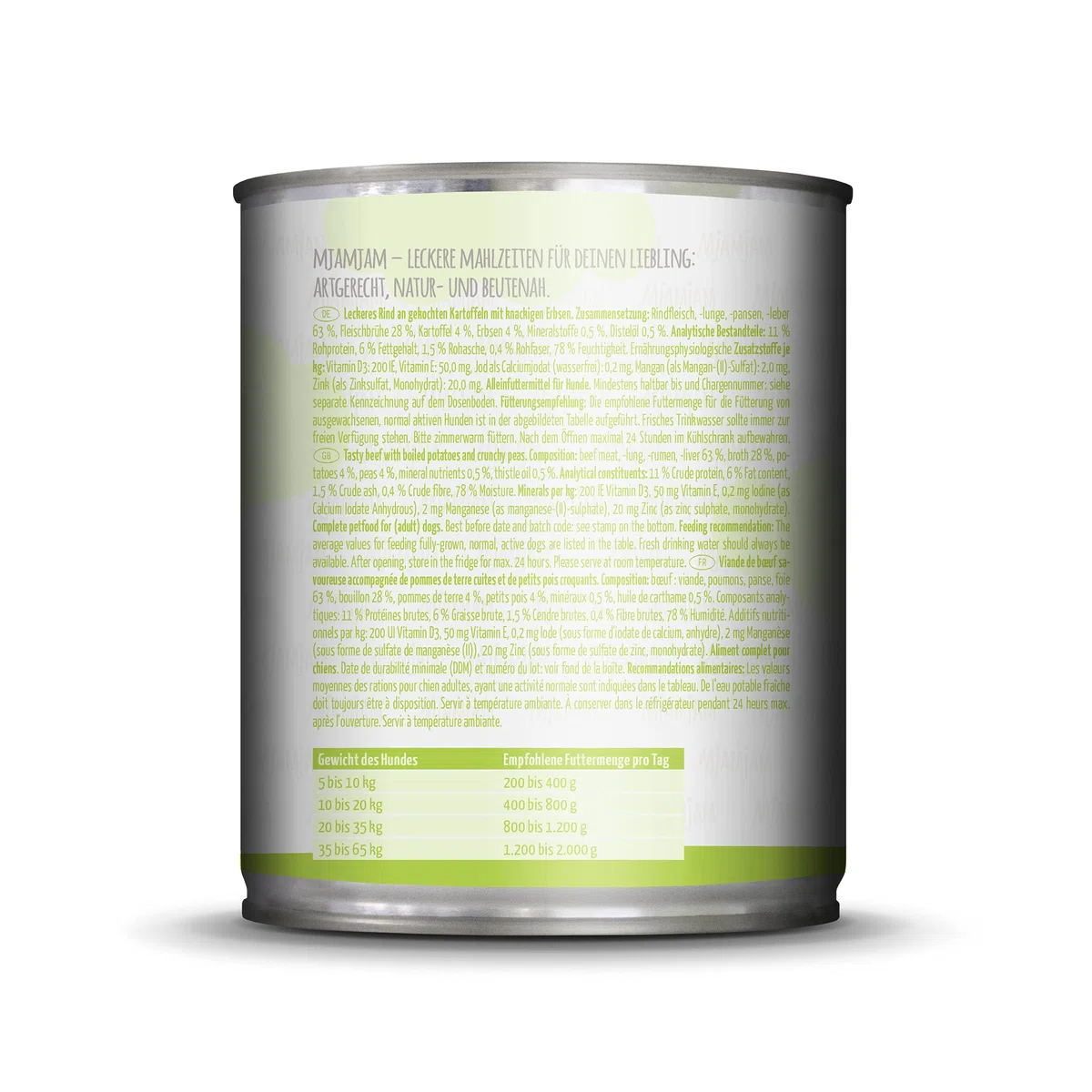 MjAMjAM - cibo umido premium per cani - delizioso manzo su patate bollite con piselli croccanti, confezione da 6 (6 x 800 g), naturale con carne extra