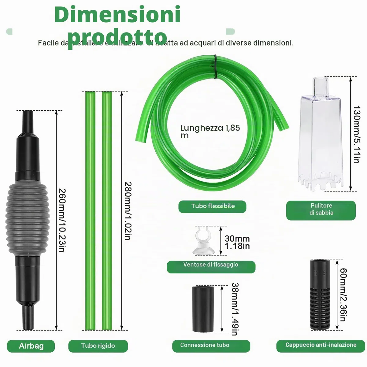 LPZMPZ Sifone per Acquario, Aspiratore Acquario, Pulizia Acquario Ghiaia, Cambio d'Acqua per Acquario, Detergente per Ghiaia per Acquari Kit con sifone per Acquari e Tartarughiere(2.8m)
