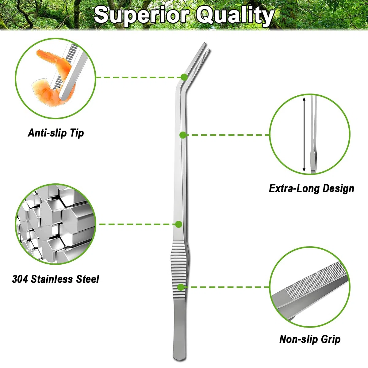 2 pinzette extra lunghe in acciaio inox per acquario da 38 cm / 15 pollici pinze per nutrire i rettili pinzette dritte/curve antiscivolo con borsa portaoggetti