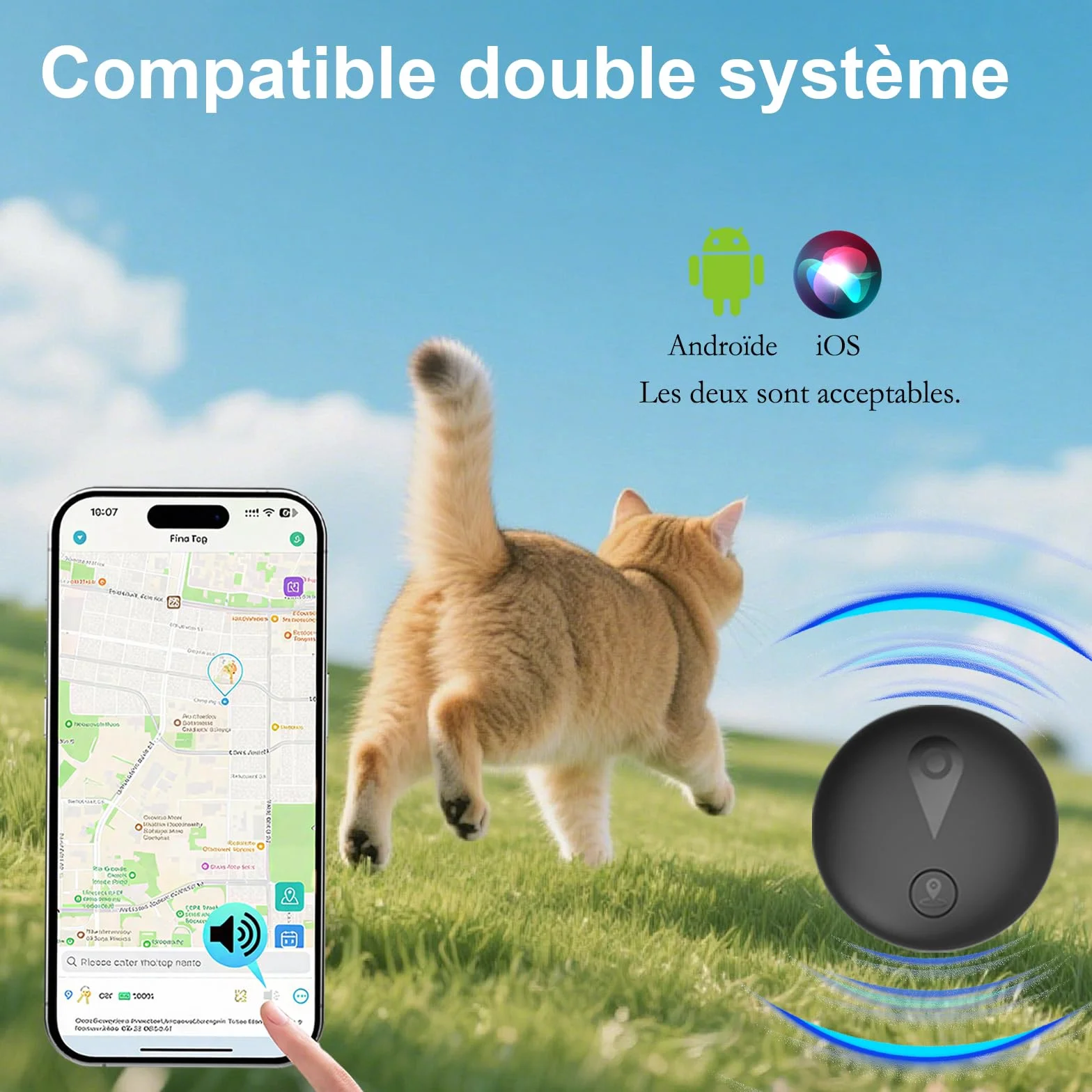 Collare GPS Gatto,GPS per Cani Supporta Sia I Sistemi iOS che Android, Localizzatore GPS per Cani in Tempo, Batteria A Lunga Durata, Localizzatore per Animali Domestici Impermeabile-Nero