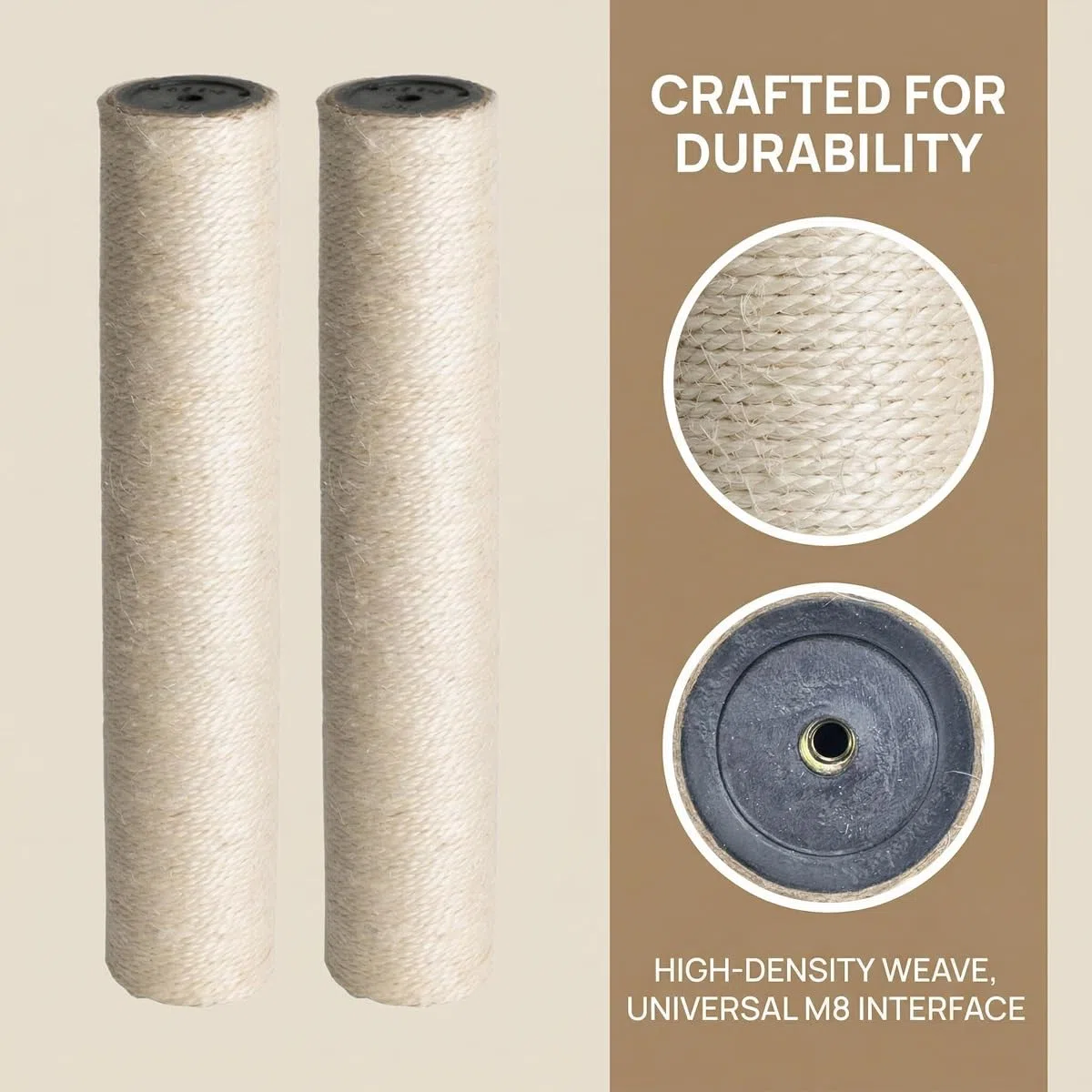 2PZ Tiragraffi per Gatti Ricambio 35 CM con Viti M8, Ricambio Albero Tiragraffi per Gatti, Palo di Ricambio per Tiragraffi, Corda di Sisal Naturale, Facile da Installare, Accessorio per Animali