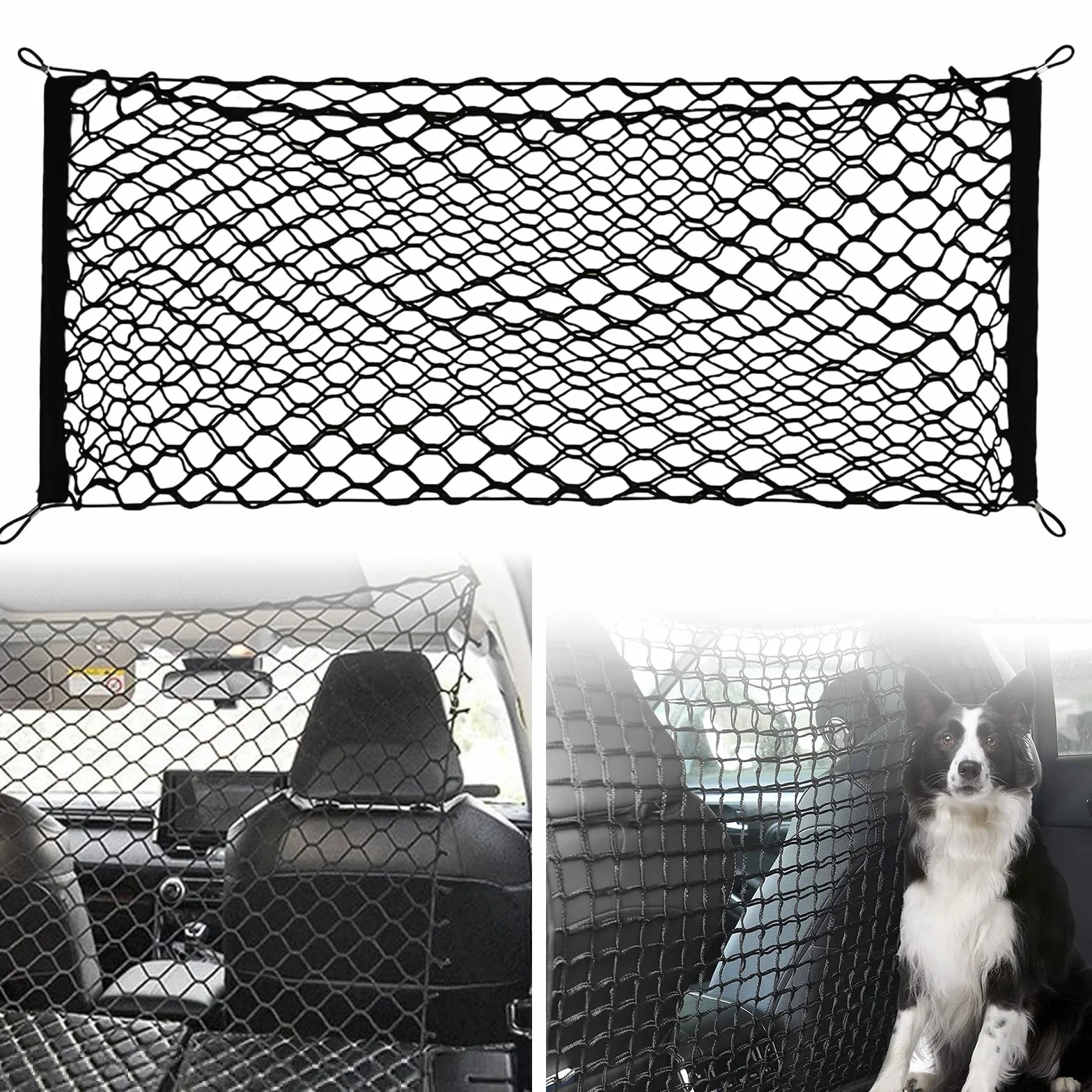 Griglia Protettiva Barriera per Auto Rete di Separazione: Protezione per Cani Auto Protezione per Cani Realizzata in Polipropilene con 4 Ganci, Elasticità Cancello per Cani per il Bagagliaio Divisorio