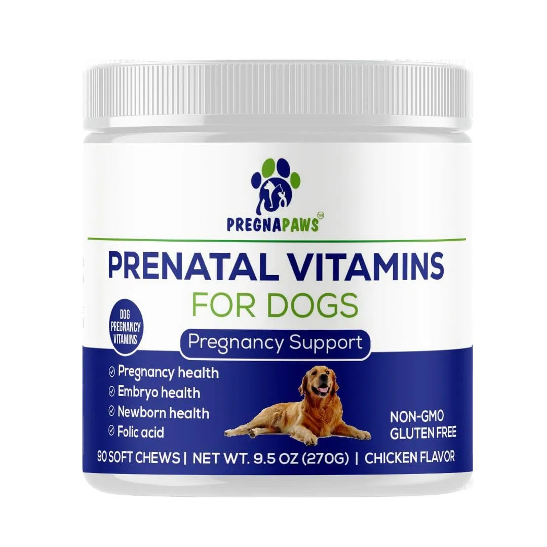 Integratore Gravidanza per Cani – Vitamine Prenatali Naturali per Mamme e Cuccioli Sani – Acido Folico, Ferro, Calcio – 90 Compresse Masticabili al Gusto Pollo