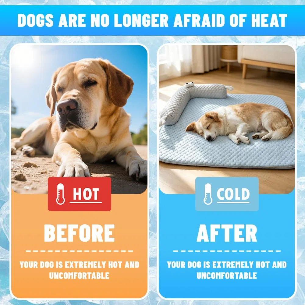 Tappetino refrigerante per cani e gatti, 60 x 45 cm, con cuscino a forma di U, cuccia rinfrescante, lavabile, tappetino rinfrescante senza acqua/elettricità (blu, 55 x 40 cm)