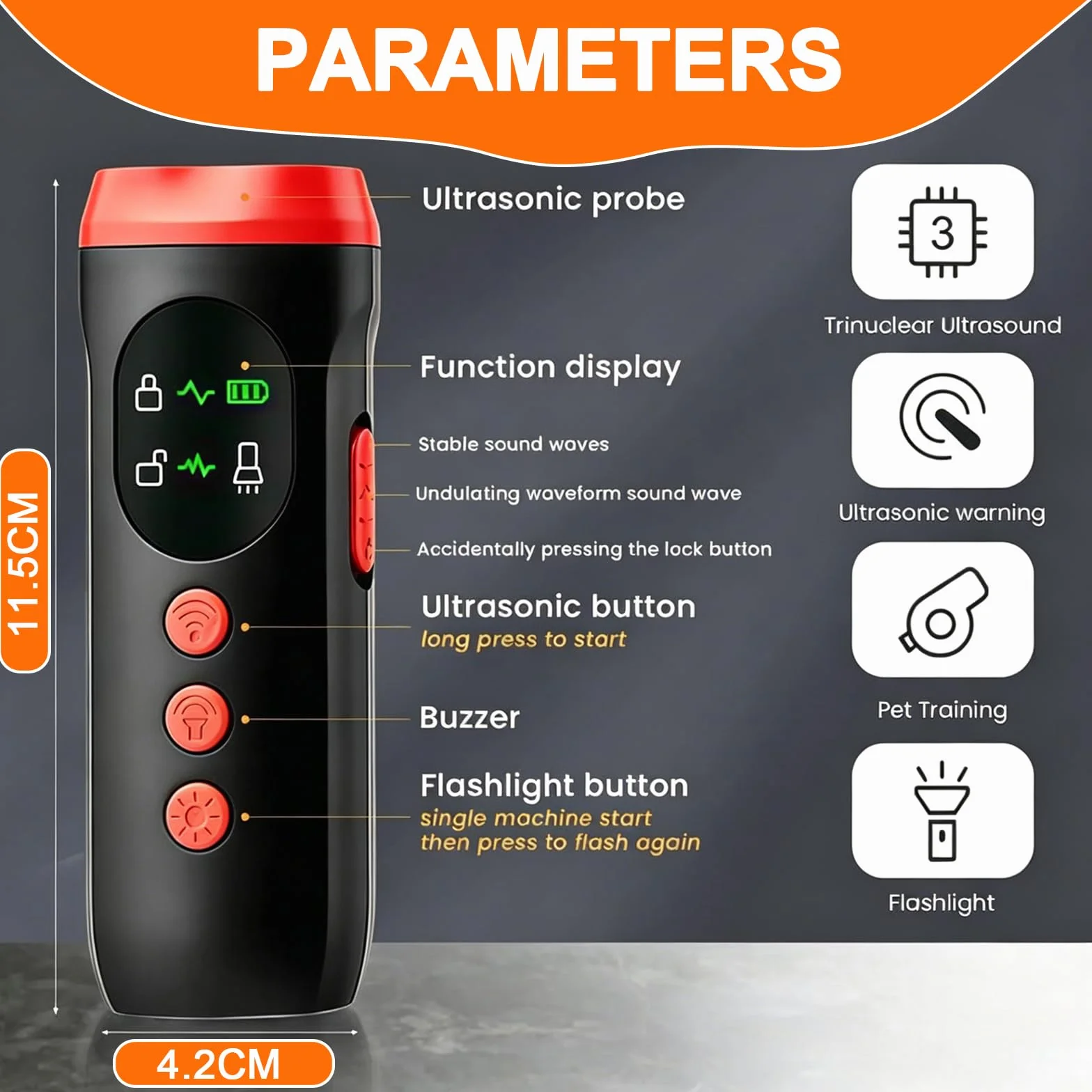 Dispositivo anti-abbaio per cani, deterrente per l'abbaio ad ultrasuoni, portata 10,7 m, dispositivo di controllo dell'abbaio ricaricabile con display HD e torcia a LED, sicuro per cani di