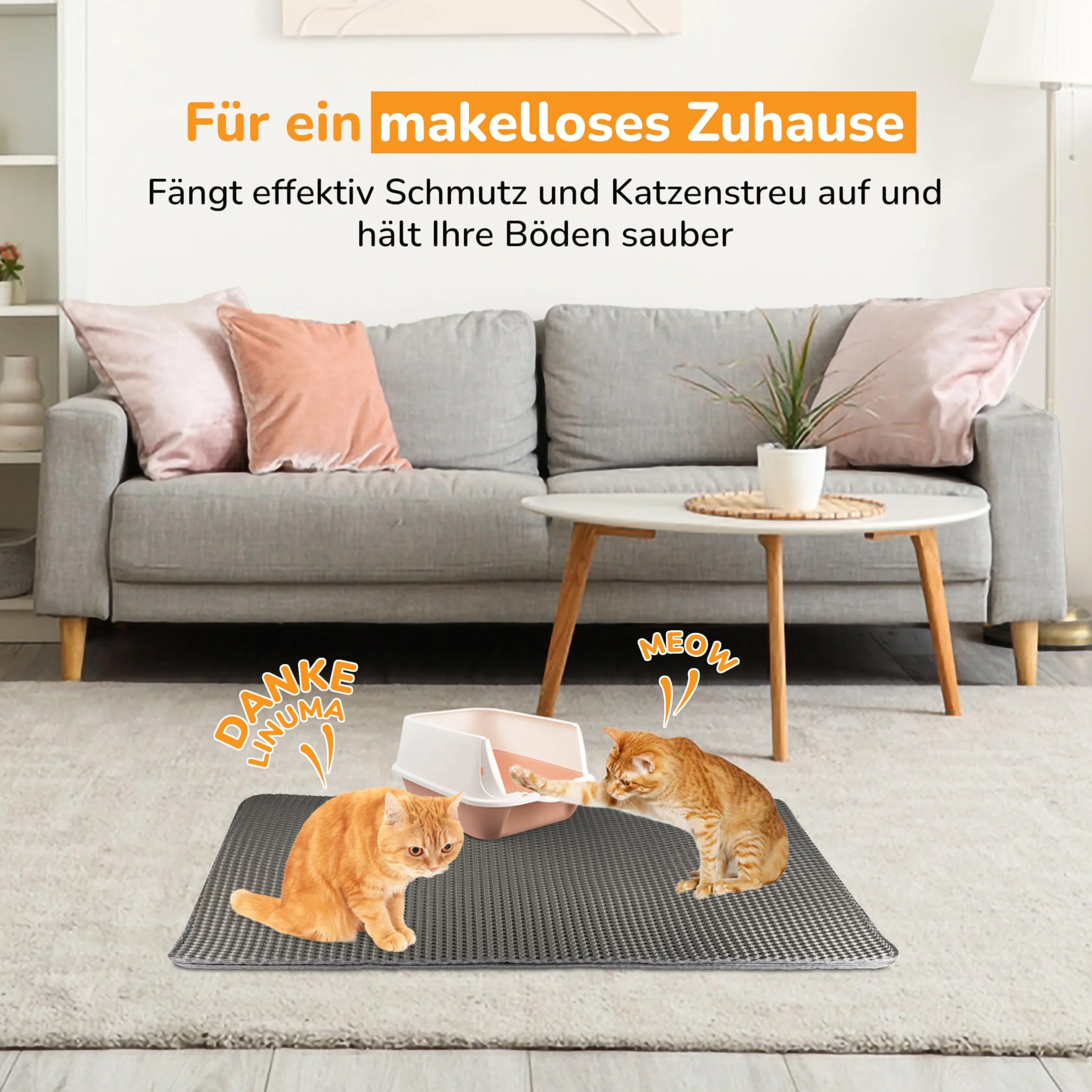 Tappetino Grigio 90x76 cm per lettiera gatto – trattiene la sabbia – impermeabile e antiscivolo – morbido e facile da pulire – ideale davanti alla lettiera – misura grande