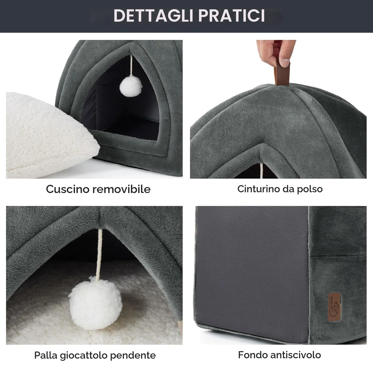 Bedsure Cuccia per Gatti Grigio Scuro - Letto Pieghevole per Gatti con Cuscino Lavabile, Tenda per Gattini Adatta ad Animali Domestici Piccoli e Medi, Casa Morbida e Calda per Interni, 40x40x40cm