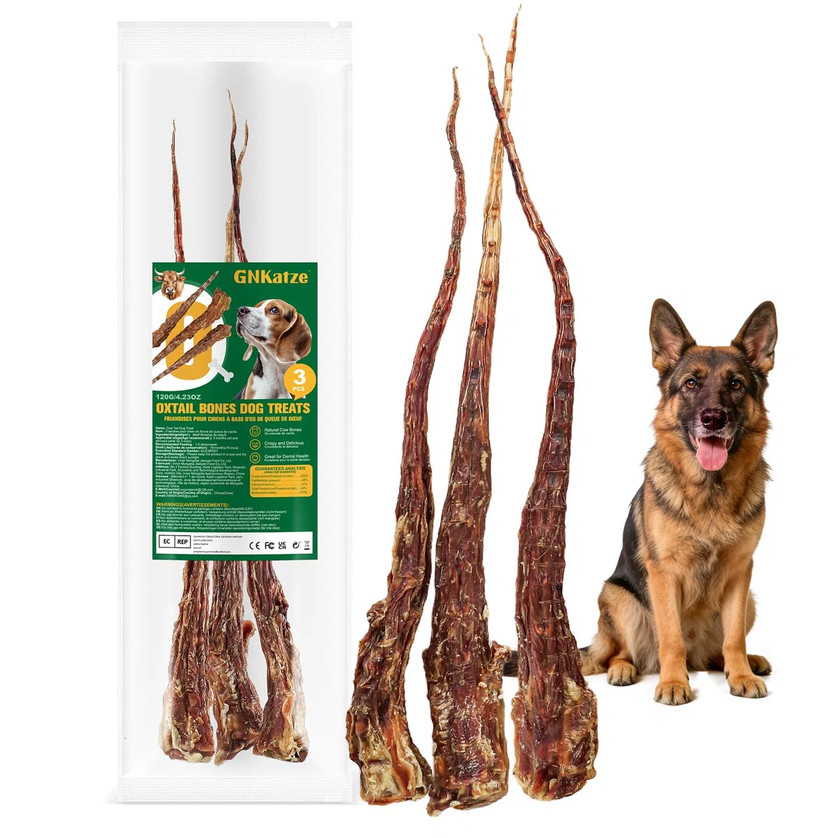Buoni di coda di manzo naturali per cani - masticare dentale di lunga durata, senza pelle cruda e digeribile cane munge, manzo a base di erba con ingrediente unico (125g)