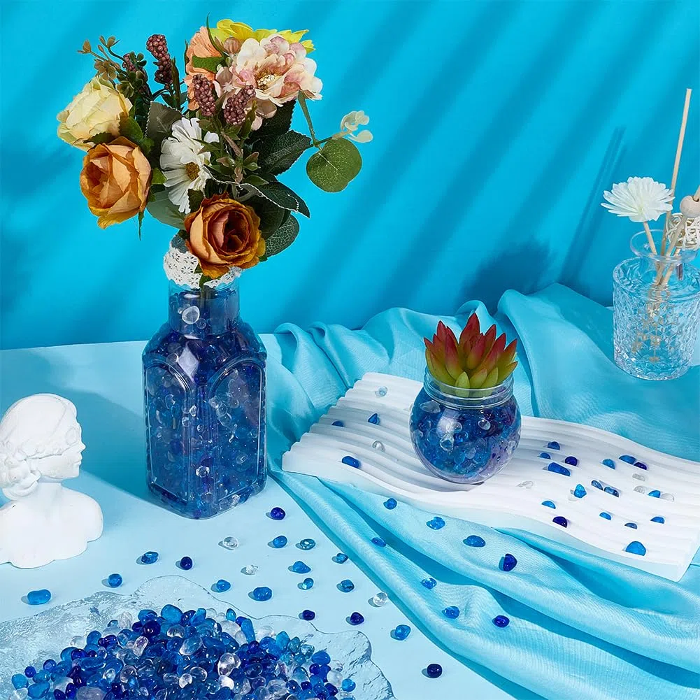 PH PandaHall 3000pz Ciottoli di Vetro Smerigliato Blu Misto 6-14mm Rocce di Vetro Blu-Verde Pietre per Acquari Pietre di Riempimento per Vasi per Tartarughe Betta Vasche Decorazioni per La Casa