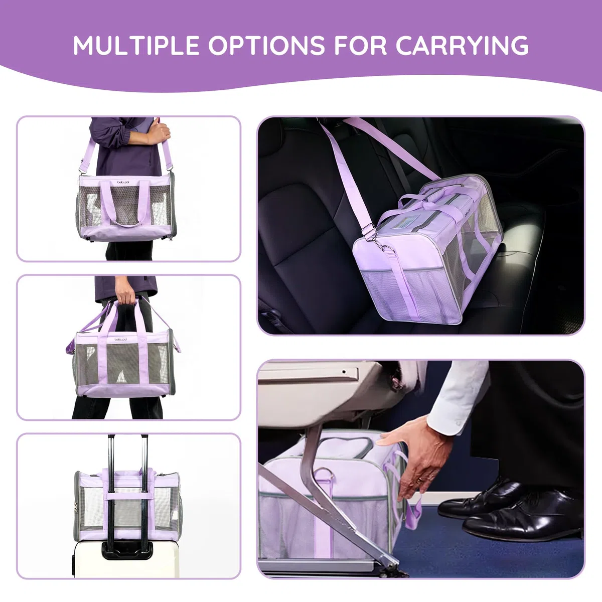 BELLA & PAL Trasportino Portatile per Gatti/Cuccioli, Borsa da Viaggio per Animali Domestici, Borsa per Gatti Ripiegabile con Tessuto Antigraffio, Cerniera Antifuga, Adatto per Viaggio sull’Aereo, M