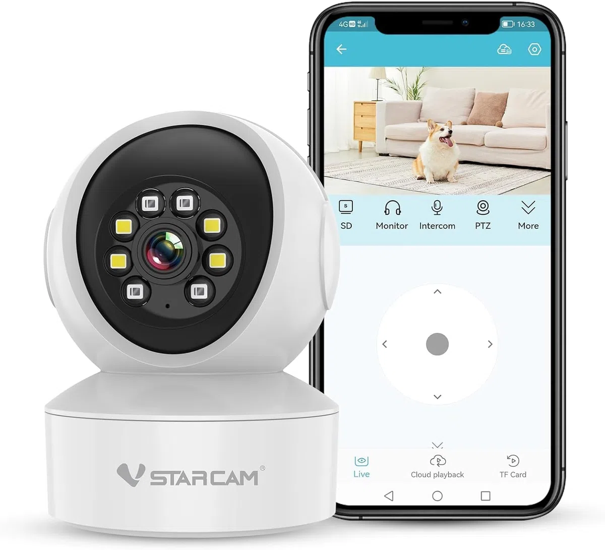 VSTARCAM Telecamera di sorveglianza interna – 2K QHD, 360° WLAN per cani con app, rilevamento automatico, audio a 2 vie, rilevamento del movimento, visione notturna a colori fino a 9 m, fino a 256 GB