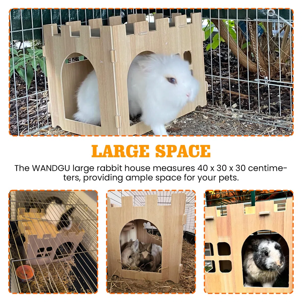 Grande Casa per Conigli: Grande Casa per Piccoli Animali, Casetta in Legno per Nascondersi, Ideale per Porcellini d'India, Conigli Nani e Altri Roditori (40 * 30 * 30cm)