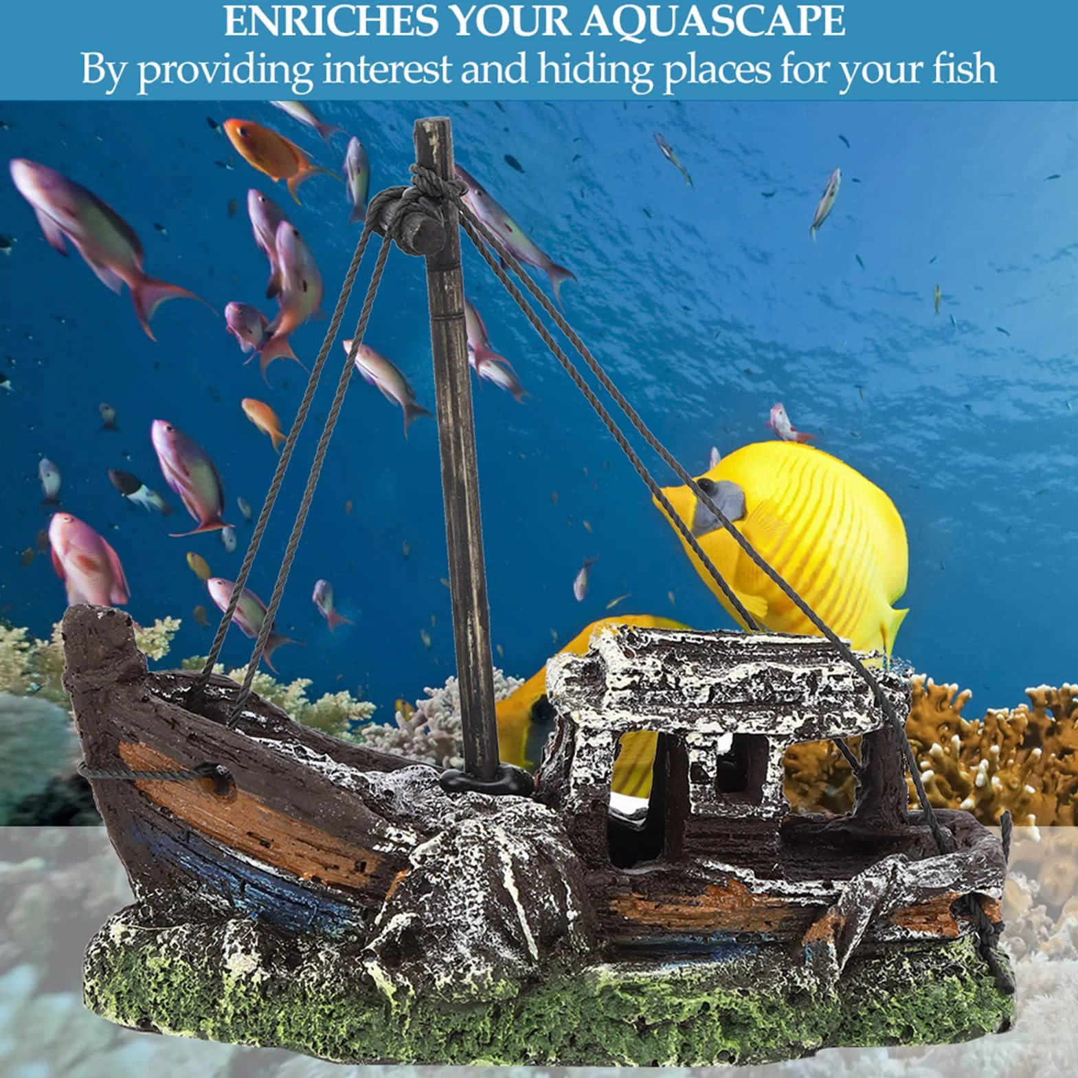 Generic Relitto di una Nave per Acquario, Decorazioni per Acquario Alta Simulazione, Resina, Marrone, Naufragio