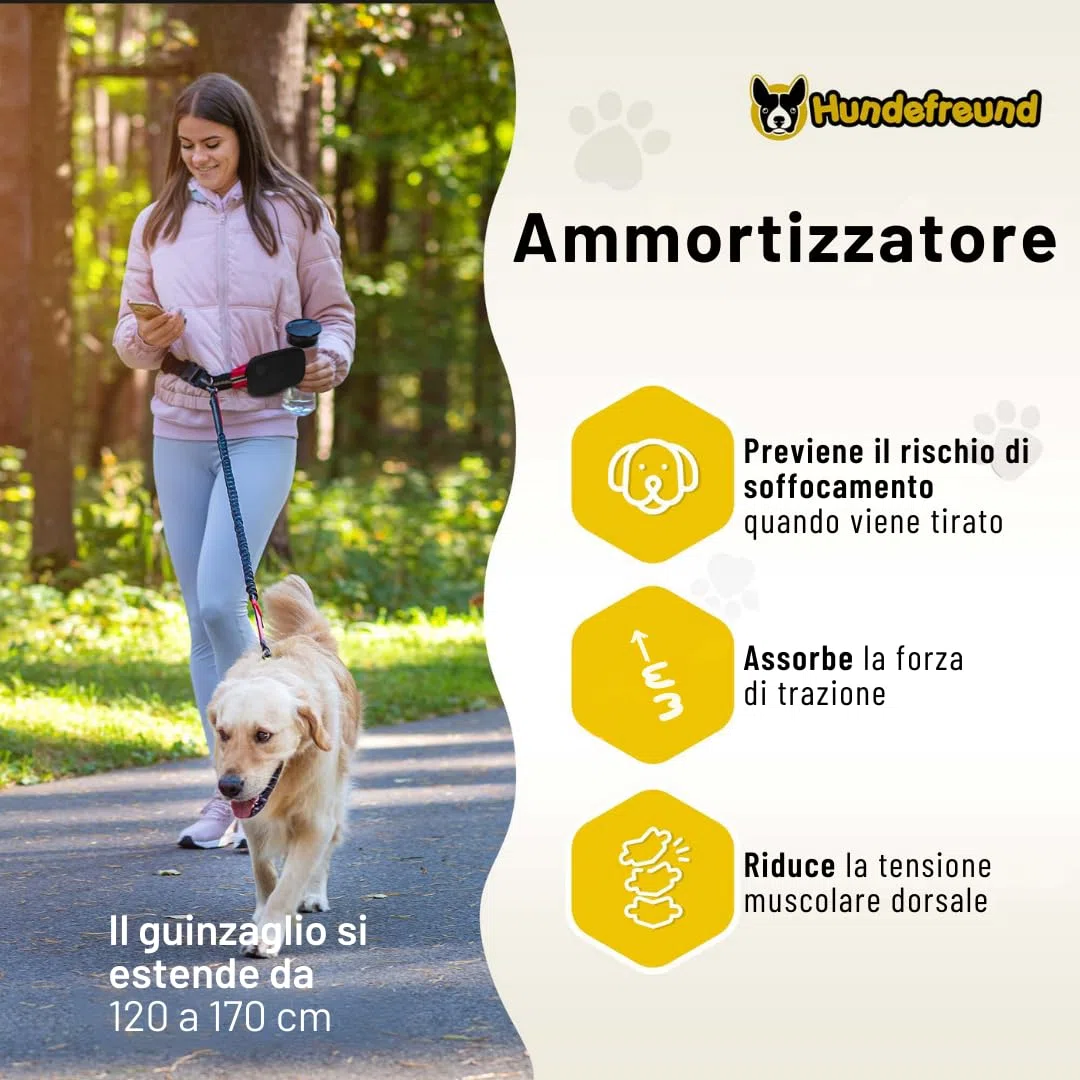 Guinzaglio mani libere per cani da jogging | Rosso e nero elastico e riflettente di 120 – 170 cm | Per corerre, canicross, passeggiate ed escursioni