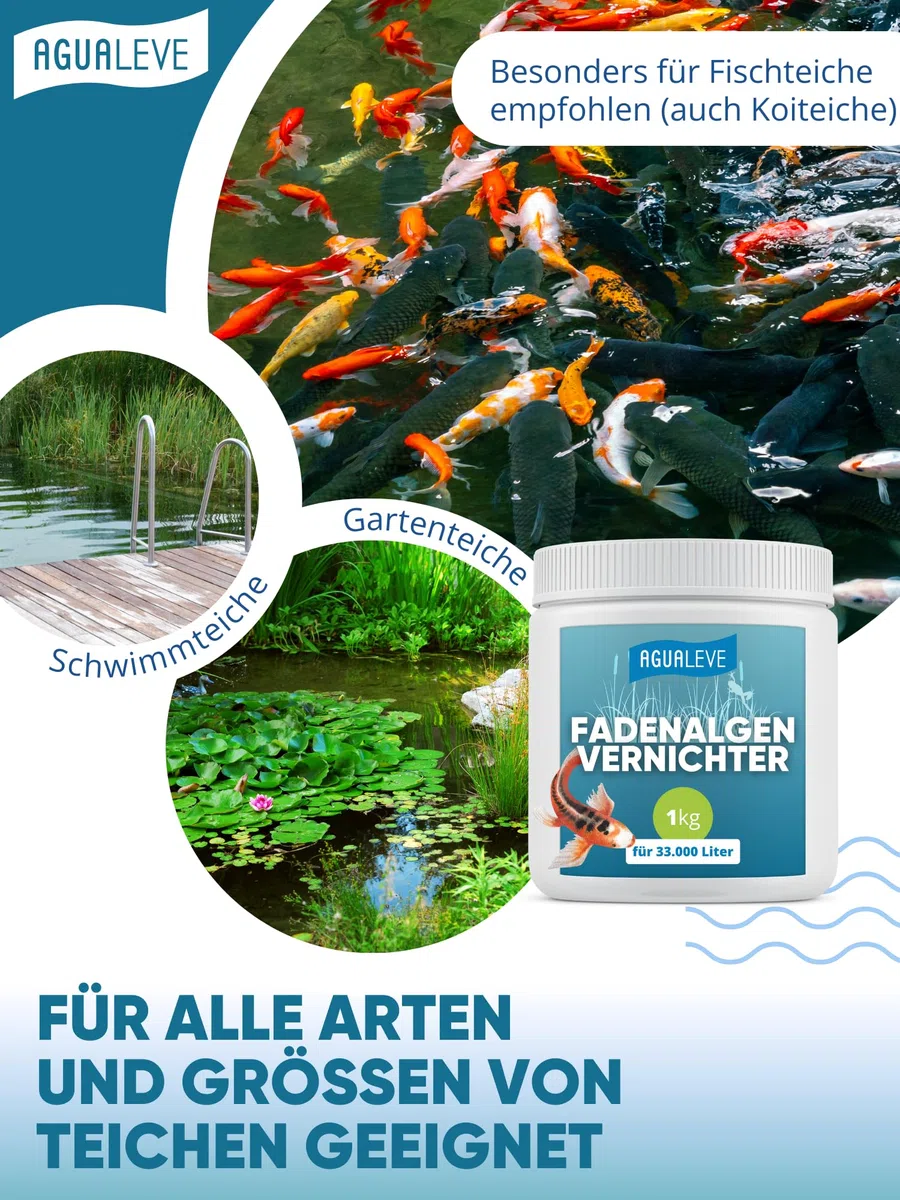 AGUALEVE® Antialghe filamentose 1kg | molto efficace contro le alghe filamentose | formula Ossigeno Attivo 2.0 | Made in Germany | per 33.000L