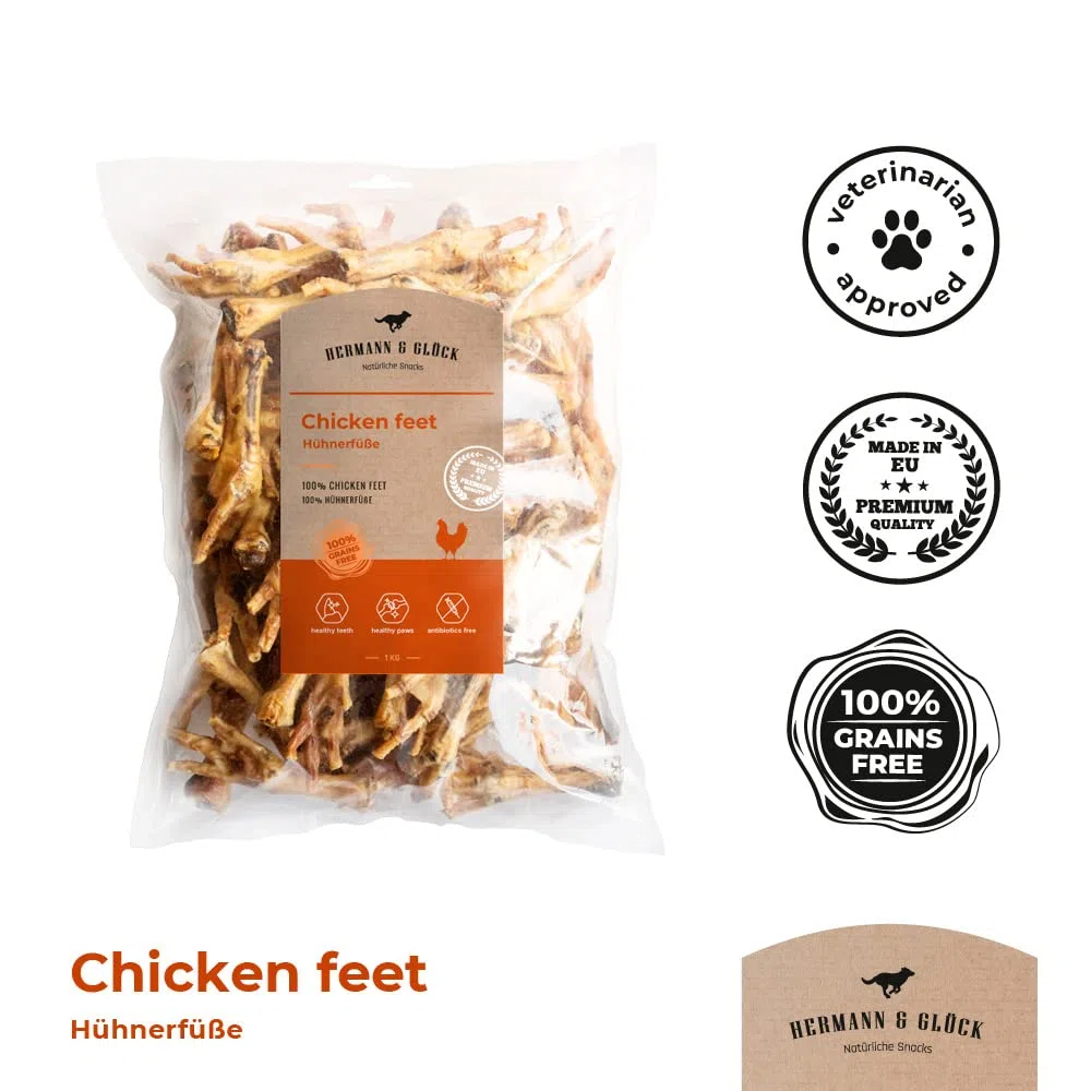 Hermann & Glück Zampe di Gallina Premium Naturale | Snack Senza Cereali | Carne Essiccata per Cani 1/2kg