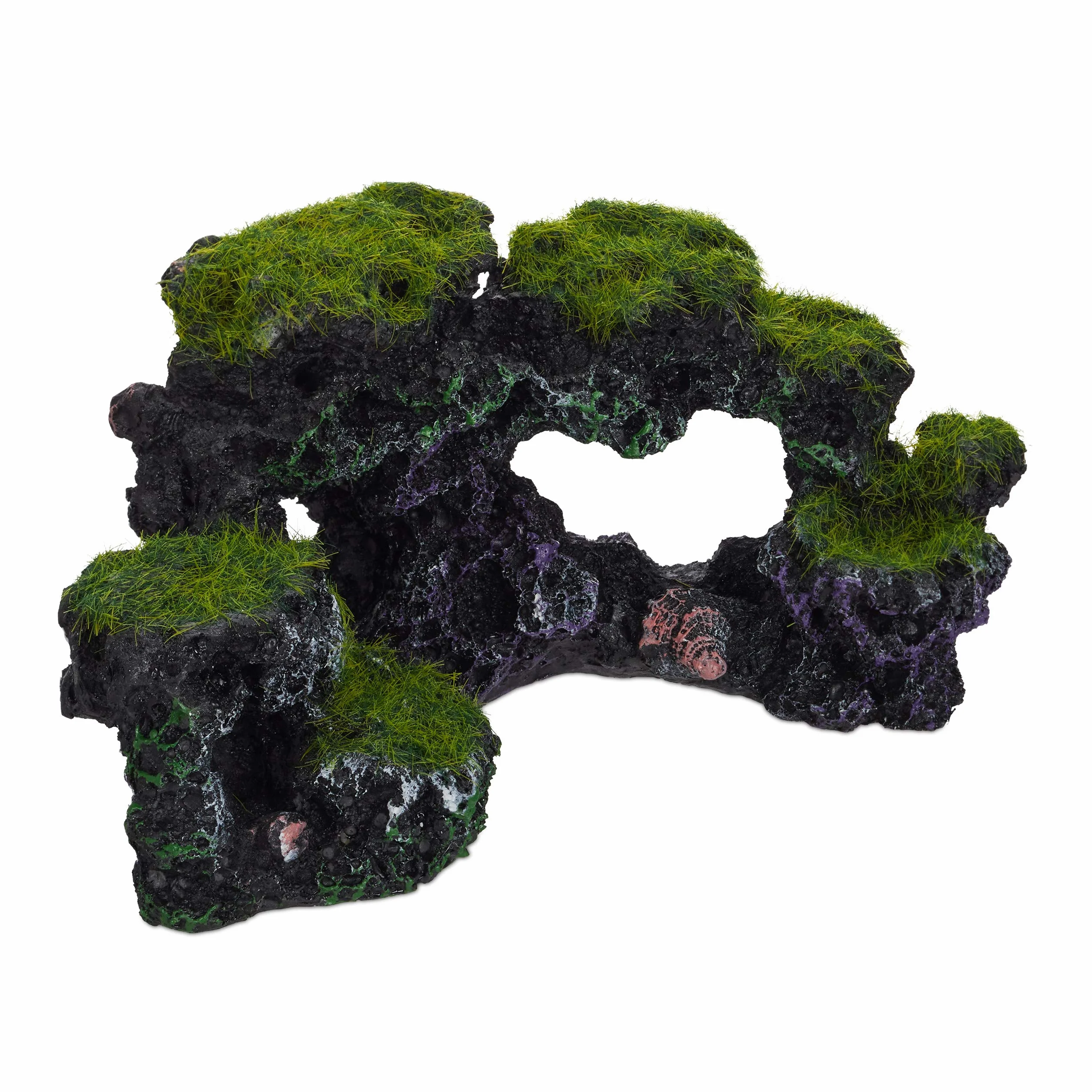 Relaxdays Decorazione per Acquario, Aspetto Naturale, Decorativo, Nascondiglio, Scogliera, Accessori,8,5x17cm,Nero-Verde