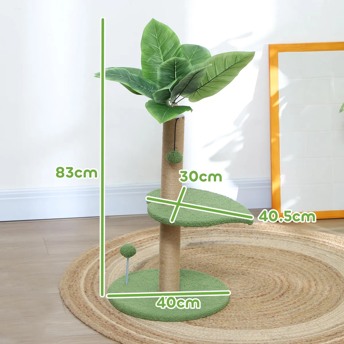 PawHut Albero per Gatti con Palo Tiragraffi, Piattaforme e Palline Giocattolo, Torre per Gatti in Peluche e Truciolato, Ø40x83 cm, Verde