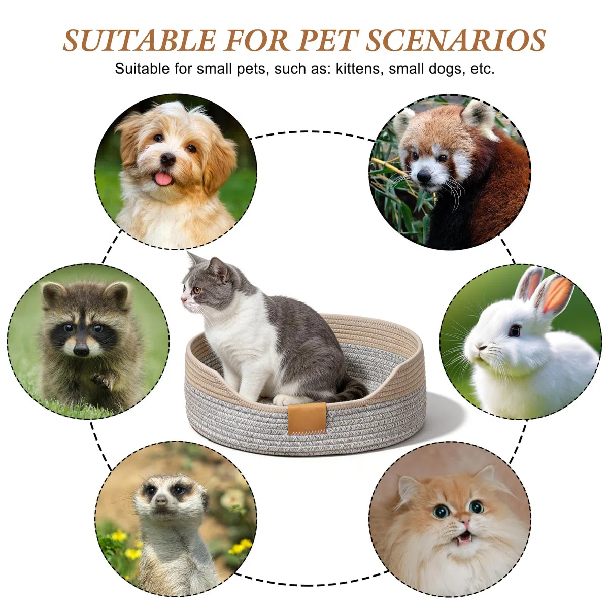 GOMETY Cuccia per gatti lavabile, 50 x 15 cm, cestino per dormire in corda di cotone, rotondo, letto per animali domestici, letto per gatti, cuccia per gatti, cuccia per gatti, cuccia per cani, cuccia