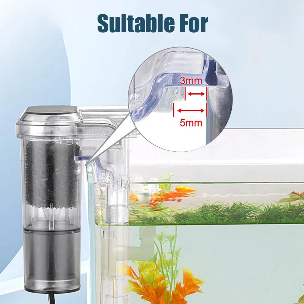 DONGKER Filtro Acquario,250 l/h 2,5 W USB Filtri Acquari Sottile da Appendere Retro con Flusso Regolabile Ultra Silenzioso per Acquario da 2-8 Galloni